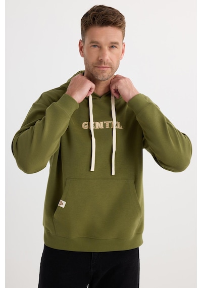 Tudors Erkek Oversize Geniş Kesim Pamuklu Baskılı Yeşil Kapüşonlu Sweatshirt-37295 Yeşil
