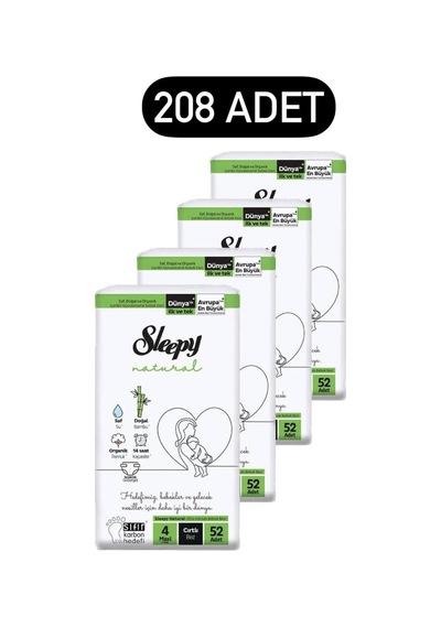 Sleepy 2'li Jumbo Natural Mega Paket Bebek Bezi 4 Numara Maxi 204 Adet 4