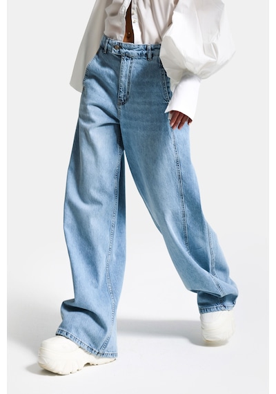 Itsbasic Kadın Ice 4s6-3 Barrel Yüksek Bel Fit Süper Bol Kesim Kemer Detaylı Tasarım Denim Jean Buz Mavi