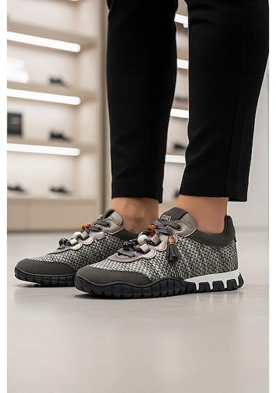 Tw Tonny White Tokyo - 193-1 Kadın Hasır Sneaker Süet Detaylı Boncuklu Calla Gri
