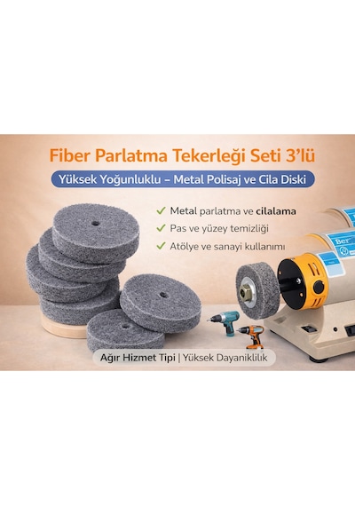 Senbang Fiber Parlatma Tekerleği Seti 3 Lü Yüksek Yoğunluklu Metal Polisaj Ve Cila Diski