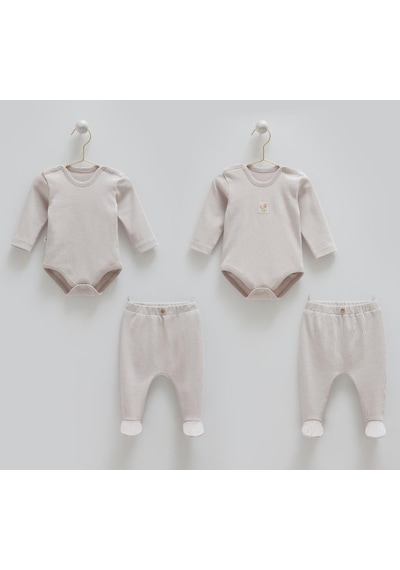 Caramell %100 Pamuk Hello Forest 4'lü Body Pantolon Set Crml.bpe1959 Gri