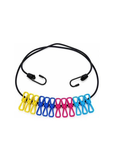 Renkli Lastik 150cm--280cm E Uzar Çamaşır İpi 12pcs Metal Mandallı Brkt-910316 5047 Gümüş