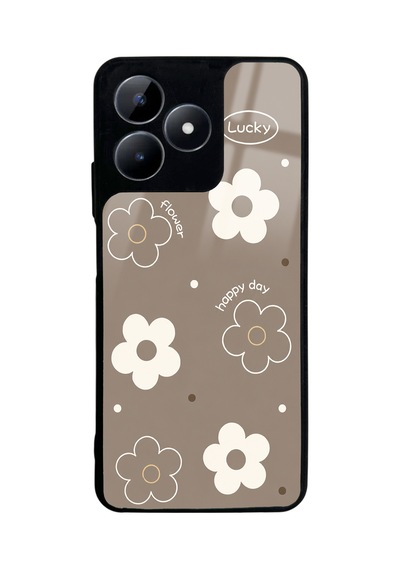 Realme C53 Brown Lucky Happy Day Tasarımlı Glossy Telefon Kılıfı Kahverengi