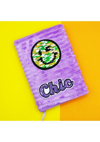 Peluş Pullu Not Defteri 20x13 Cm , 60 Yaprak, Gülenyüz - Mor