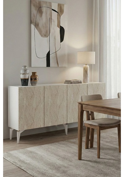 Ka1809bt Lipa Konsol ,tv Sehpası Beyaz-traverten 180cm