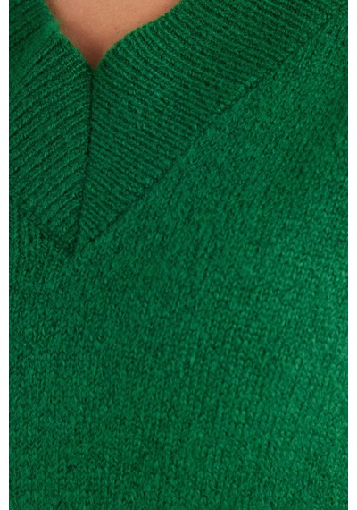 Tudors Kadın Slim Fit Dar Kesim V Yaka Yeşil Kazak-36996 Yeşil