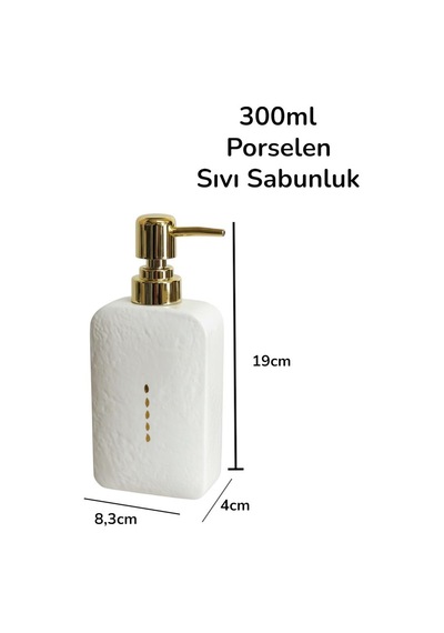 Parlak Yüzey Porselen Sıvı Sabunluk Krem, Gold Pompa 300ml
