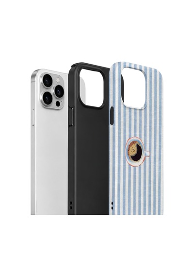 Apple iPhone Uyumlu 14 Pro Max Vorian Çift Katmanlı Kılıf Morning Coffee Stripe