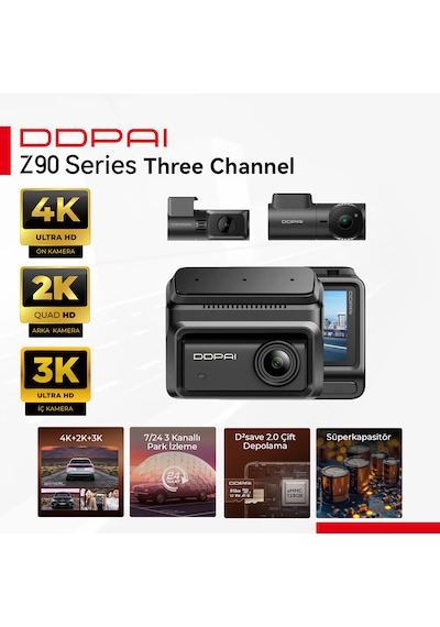 Z90 Araç Kamerası Ön Arka İç Kamera 3 Kanallı Full Hd Kayıt Geniş Açı Döngüsel Kayıt
