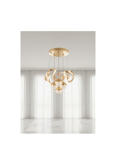 Luna Gold Kristal Çiçek Detaylı 4 Lü Modern Sarkıt Avize Salon Ve Yemek Odası Altın Altın