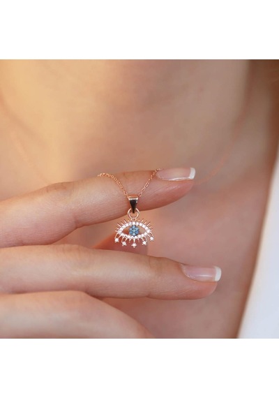 Göz Modeli Zirkon Taşlı Rose Gold Kaplama Gümüş Kolye Gümüş