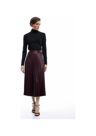 Koton Regular Fit Midi Boy Pileli Midi Boy Suni Deri Etek Bordo 6wak70037uw Bordo
