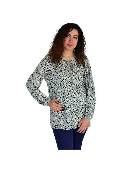 Kadın Ebruli Desen Baskılı Viscon Bluz Bgl-st04286 Haki