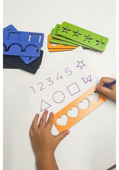 Montessori El Kası Geliştirme Seti - Çizgi, Sayı Ve Şekil Çalışmaları 12 Parça Ahşap Şablon