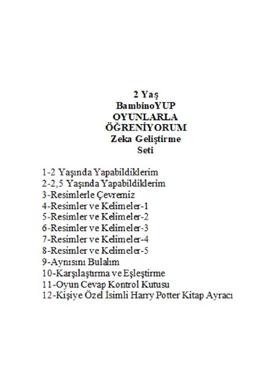 Önel Yayıncılık BambinoYUP 2+ Yaş Zeka Geliştirme Seti + Kişiye Özel İsimli Harry Potter Kitap Ayracı