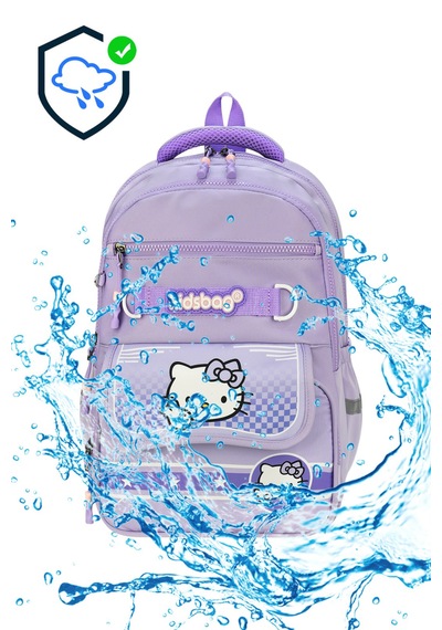 Hello Kitty Baskılı Ortopedik Su Geçirmez Ultra Lüx Okul Çantası Termal Beslenme Ve Kalemlik Mor
