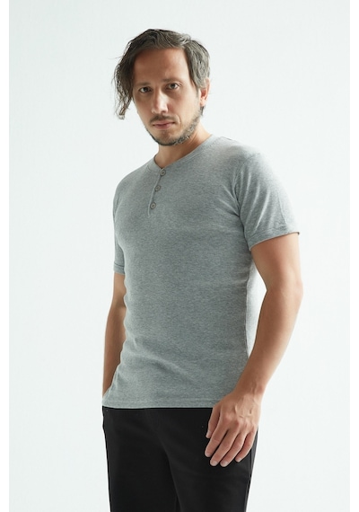 Erdem Erkek Fitilli T-shirt Düğmeli Kaşkorse Fanila 1125 Gri