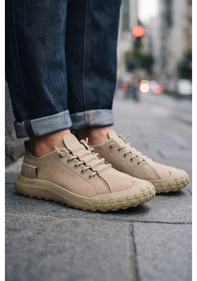 Erkek Günlük Sneaker Modern Tasarım, Konforlu Taban Bej