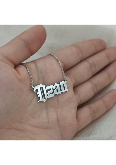 Kişiye Özel Gotik Isim Yazılan Gümüş Renk Erkek Gümüş Kolye Zinci
