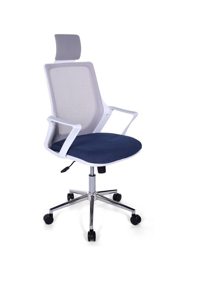 Ofisbazaar Alf Beyaz Fileli Yönetici Koltuğu Ergonomik Başlıklı Ofis Koltuğu Mavi/gri Gri