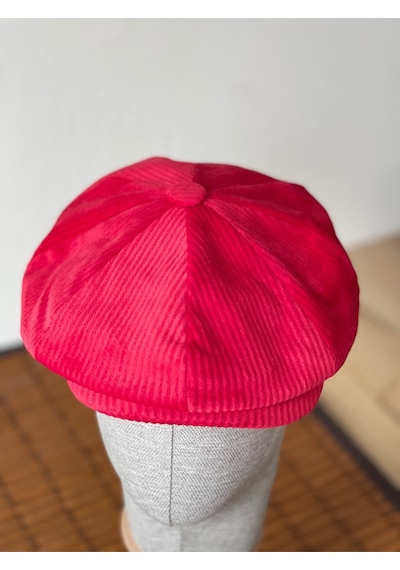 Aida Jewelss Kışlık Kadife Ingiliz Kasket Peaky Blinders Model Erkek Kasket Dökümlü Kadife Kasket Kırmızı