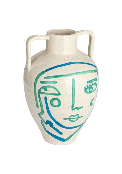 El Yapımı Soyut Yüz Terracotta Vazo Çok Renkli