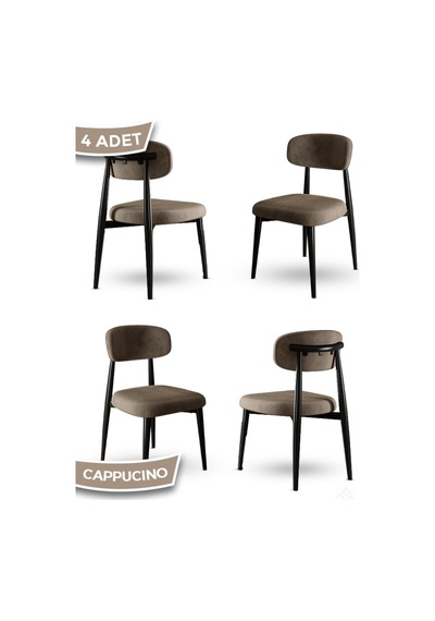 Canisa Laos Serisi 4 Adet Cappucino Mutfak Sandalyesi Siyah Metal İskeletli 1. Sınıf Babyface Kumaş Cappucino Sandalye Ayaklar Siyah