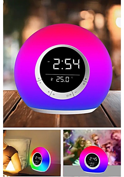 Thentech Gece Lambası Olarak Kullanılabilen Rgb Işıklı Saat Ve Bluetooth Hoparlör Güçlü Ve Kaliteli Ses Beyaz