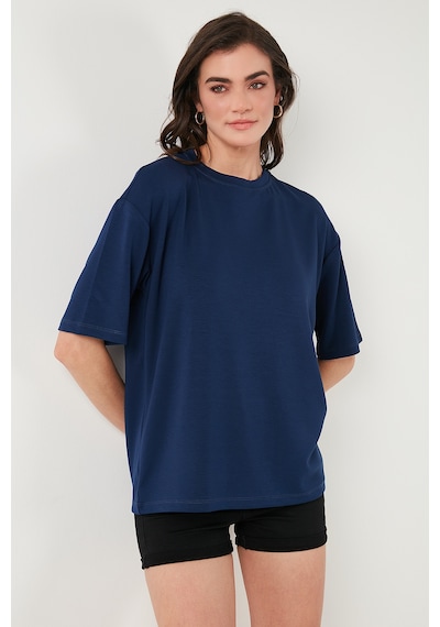 Lela Streç Oversize Fit Bisiklet Yaka Bayan T Shirt 5865911 Lacivert