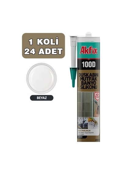 Akfix 100d Duş Kabini Mutfak Banyo Silikonu 280ml, Beyaz, 1 Koli 24 Adet Çok Renkli