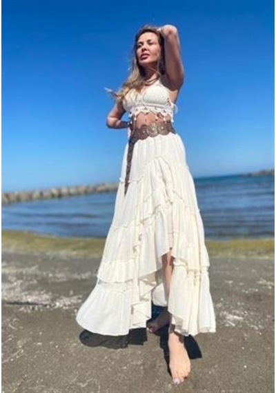 Eren Style Özel Tasarım Ham Keten Otantik Astarlı Carmen Etek-9895 Bej