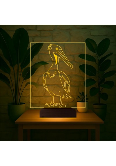 Luvivia Dekoratif Pelikan Kuş 3d Lamba - Masa Gece Lambası Şeffaf