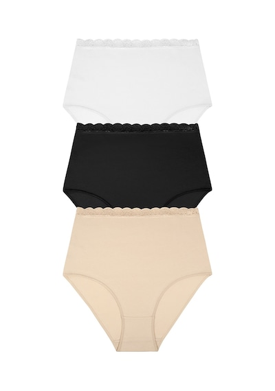 Suwen 3lü Paket Pamuklu Yüksek Bel Slip Külot St0040601b311 Siyah - Beyaz - Ten