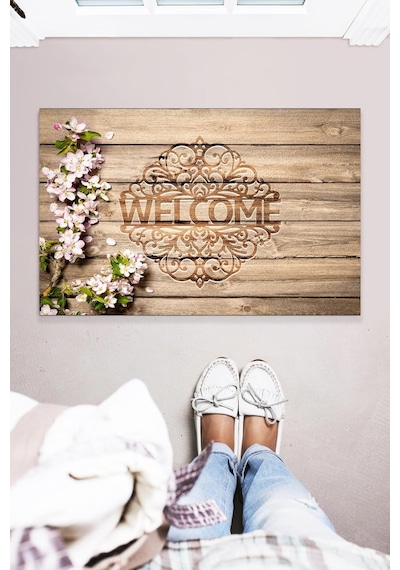 Tr Welcome Ahşap Desenli Dekoratif Çok Amaçlı İç Ve Dış Mekan Kapı Önü Paspası 45x70 Diğer