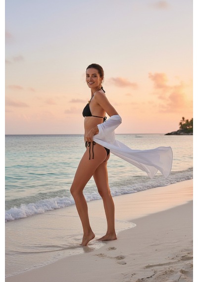 Angbutik Kadın Siyah Pedli Fiyonklu Bağlamalı Bikini Takımı