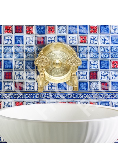 Fkn İkili Hamam Taslı Desenli Perlatörlü Sarı Osmanlı Musluk Altın