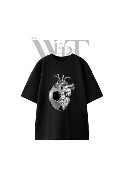 Thewert Heart Soccer Tasarım Baskılı Ünisex Siyah Oversize T-shirt