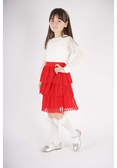 Miniko Kids 23 Nisan 29 Ekim Konsept Kol Tül Detaylı Tütü Etekli Takım Kırmızı Miniko Kids 23 Nisan 29 Ekim Konsept Kol Tül Detaylı Tütü Etekli Takım Kırmızı