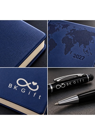 Logonuza Özel 25 Adet 378 Termo Deri 2027 Ajanda & Siyah Touch Pen Kalem Seti Lacivert