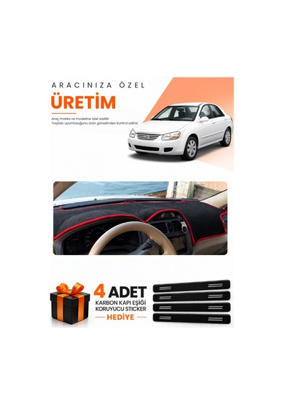 Kia Cerato 2004-2008 Uyumlu Torpido Koruma Örtüsü Oto Kılıfı - Siyah Kırmızı