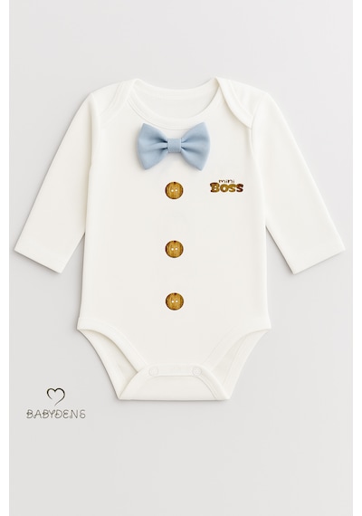 Babyden's Mini Boss Papyonlu Erkek Bebek Zıbın Uzun Kollu Yenidoğan Bebek Body Mavi Mavi