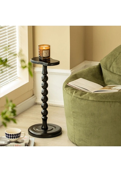 Simillo Wood Wooden Ahşap Yan Sehpa Tekli Modern 50 Cm Siyah Renk Siyah