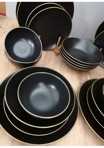Keramika Takım Yemek 24 Parça 6 Kişilik Mat Siyah