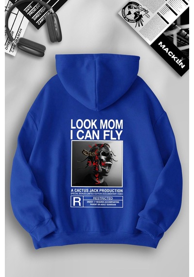 Macklin Unisex Kadın Erkek Cactus Jack Dark Özel Tasarım Baskılı Kapşonlu Sweatshirt Mavi Mck1146 Mavi