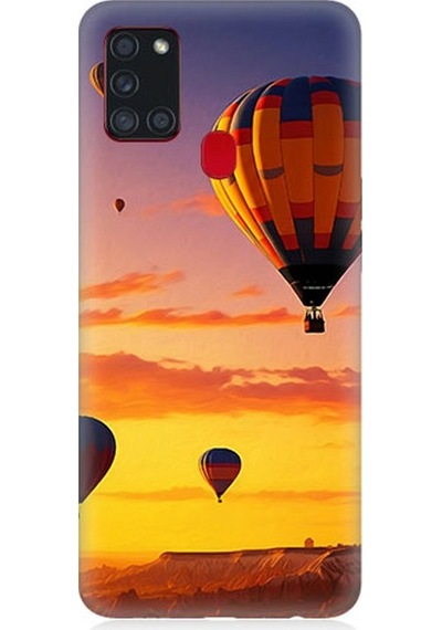 Samsung Galaxy A21s Uyumlu Gün Batımında Balonlar Desenli Silikon Kılıf Çok Renkli