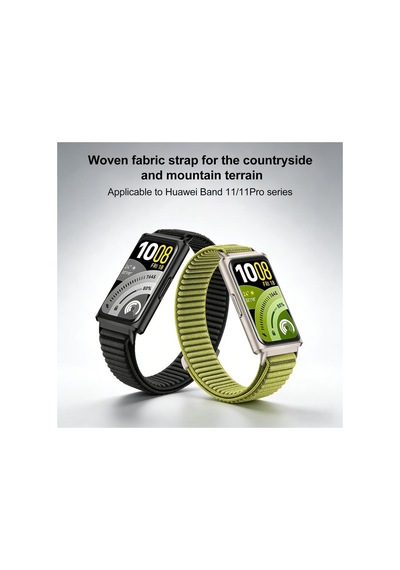 Huawei Band 11/11 Pro Uyumlu Hasır Örgü Spor Cırtlı Naylon Kordon, Gri Açık Kahverengi