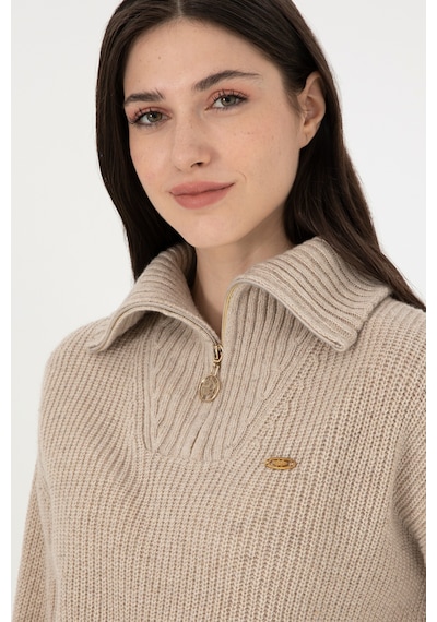 U.S. Polo Assn. Kadın Krem Melanj V Yaka Kazak 50297086-VR159