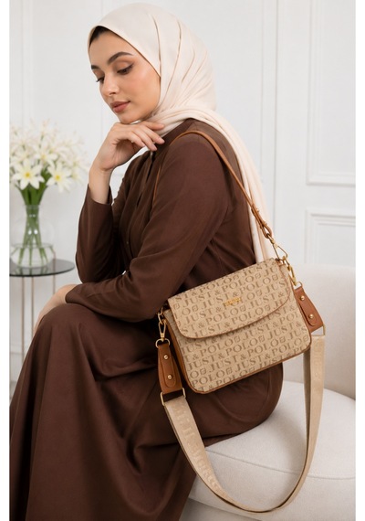 Genel Markalar Yeni Sezon Kolon Askılı 4 Bölmeli Kadın Çantası 25x15cm Kum - Taba