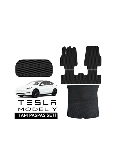 Tesla Model Y Premium Full Takım Eva Paspas Seti & Ön Ve Arka Bagaj & Metal Topukluk 6 Lı Tam Set